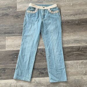 Stylish Blue Jeans with Cream Accents